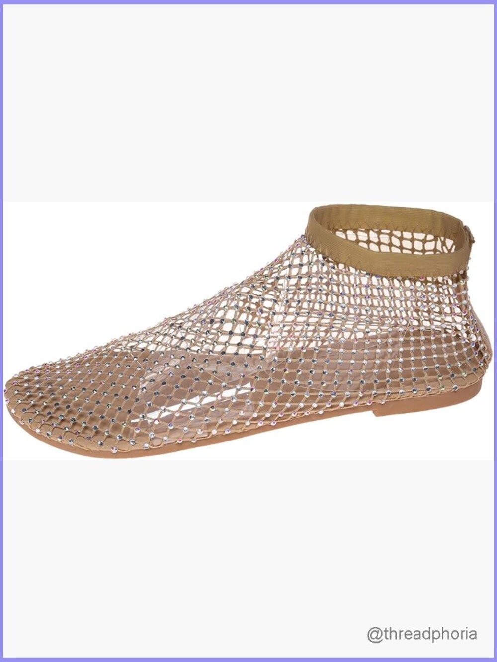 Sparkly Rhinestone Mesh Ballet Flats Women Round Toe Slip-On Comfort Sandals